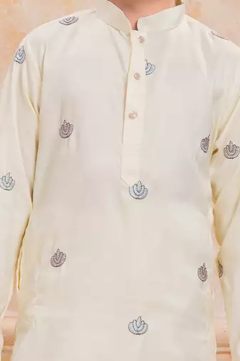 Yellow cotton woven embriodered kurta set
