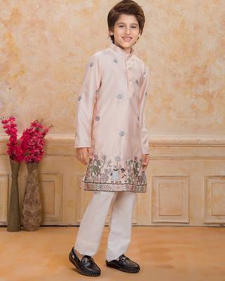 Peach cotton woven embriodered kurta set 2