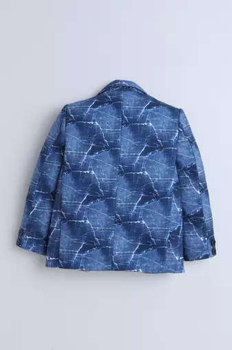 Blue cotton woven printed blazer