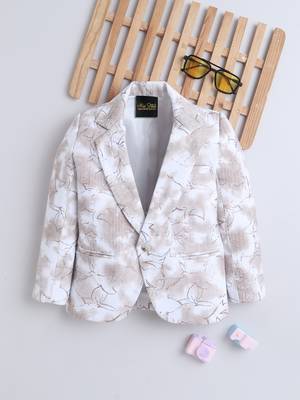 Cream cotton woven printed blazer 1