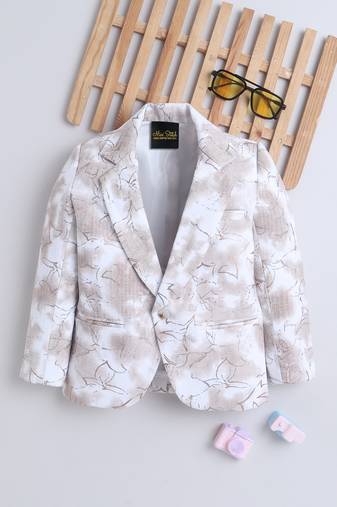 Cream cotton woven printed blazer