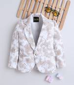 Cream cotton woven printed blazer