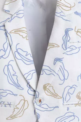 Offwhite cotton woven embriodered blazer