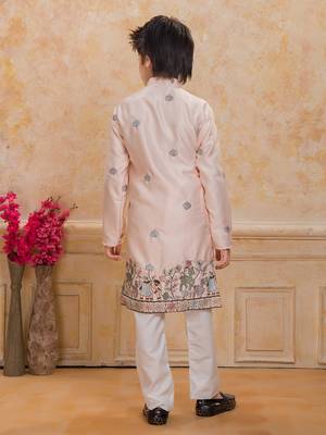 Peach cotton woven embriodered kurta set 3