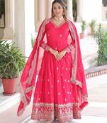 Pink color vichitra silk fabric wedding ceremonial gown with dupatta for girlie looks