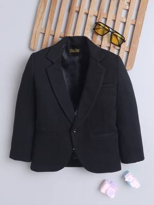 Black cotton woven blazer 1