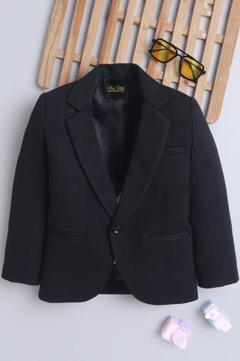 Black cotton woven blazer