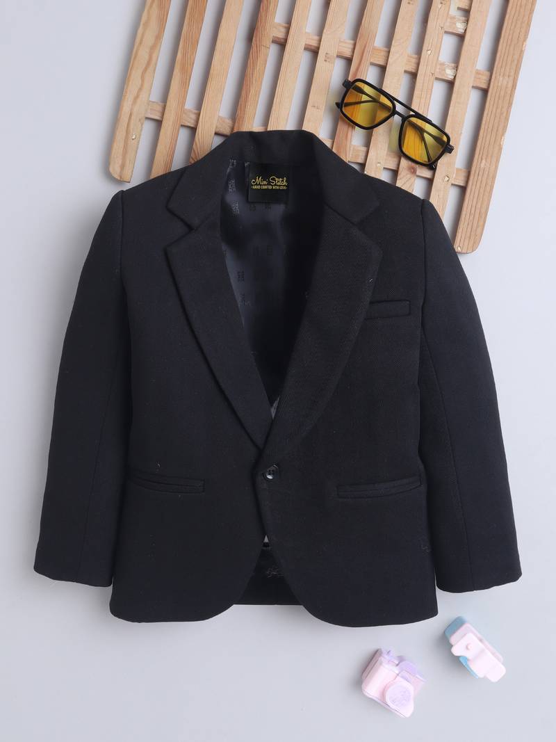 Black cotton woven blazer