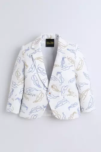 Offwhite cotton woven embriodered blazer