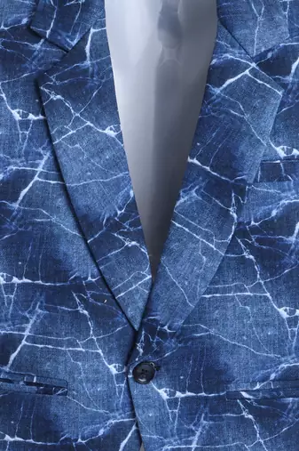 Blue cotton woven printed blazer