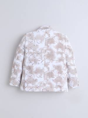 Cream cotton woven printed blazer 2