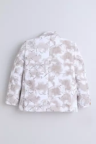 Cream cotton woven printed blazer