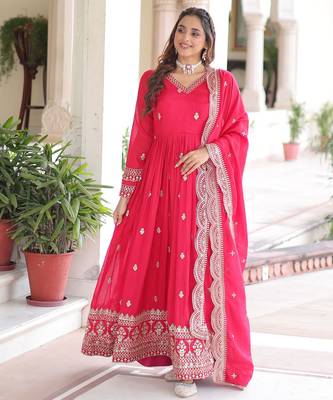 Pink color vichitra silk wedding ceremonial gown with dupatta for looks 3