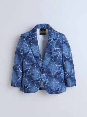 Blue cotton woven printed blazer 4