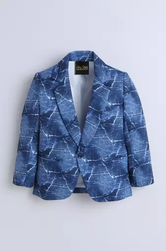 Blue cotton woven printed blazer