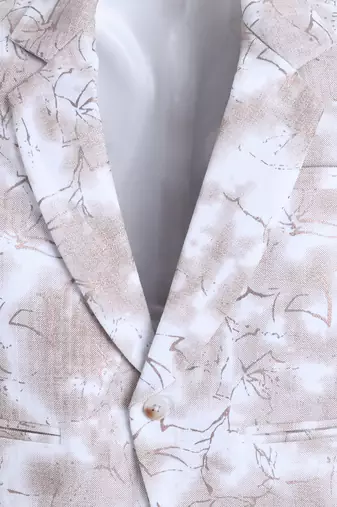 Cream cotton woven printed blazer