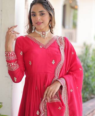 Pink color vichitra silk wedding ceremonial gown with dupatta for looks 4
