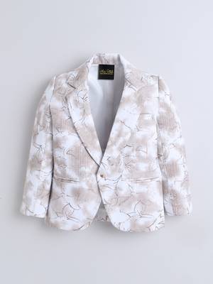 Cream cotton woven printed blazer 4