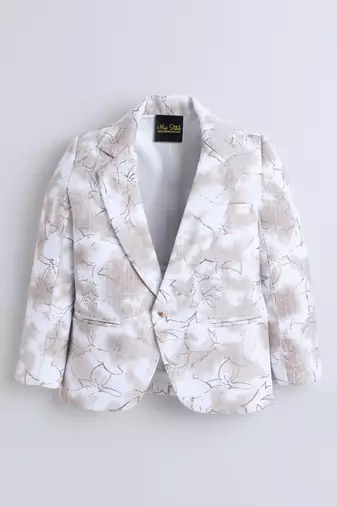 Cream cotton woven printed blazer