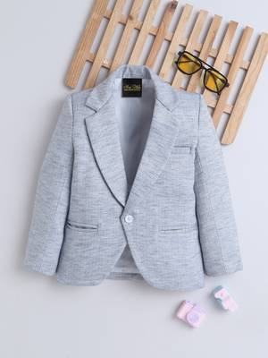 Blue cotton woven blazer 1