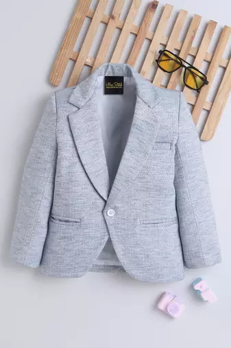 Blue cotton woven blazer
