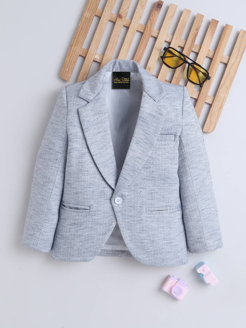 Blue cotton woven blazer