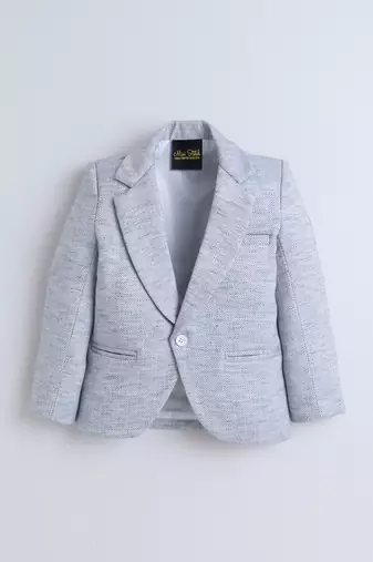 Blue cotton woven blazer