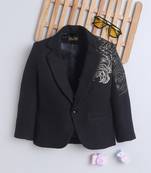 Black cotton woven printed blazer