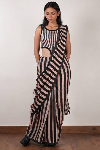 Pink printed cotton saree