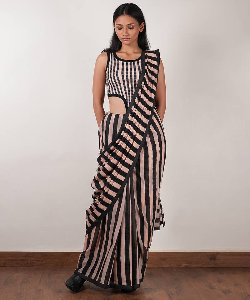 Pink printed cotton saree