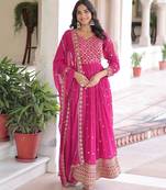 Pink color faux georgette fabric wedding ceremonial gown with dupatta for girlie looks