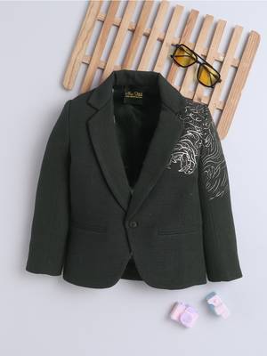 Olivegreen cotton woven printed blazer 1