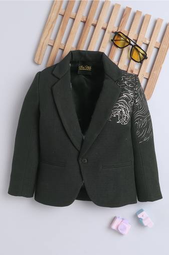 Olivegreen cotton woven printed blazer