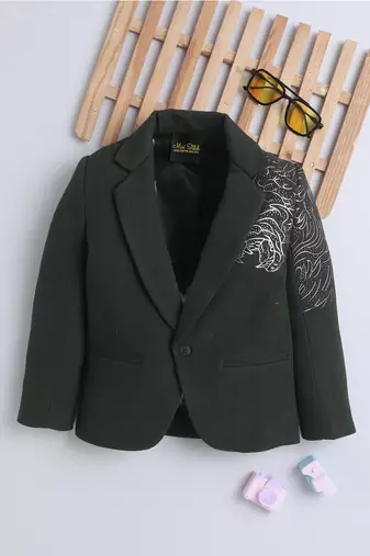 Olivegreen cotton woven printed blazer