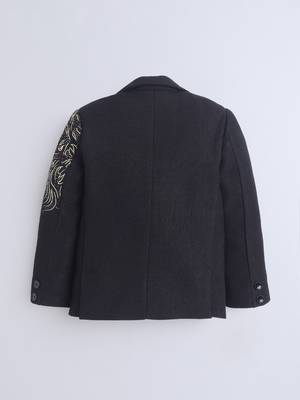 Black cotton woven printed blazer 2