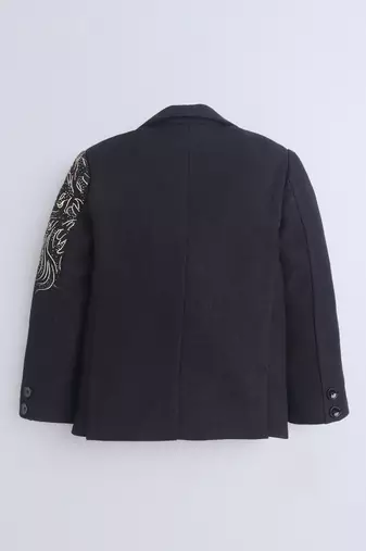 Black cotton woven printed blazer