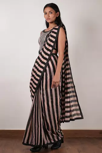 Pink printed cotton saree