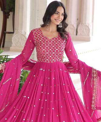 Pink color faux georgette fabric wedding ceremonial gown with dupatta for girlie looks 3
