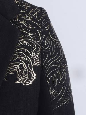 Black cotton woven printed blazer 3