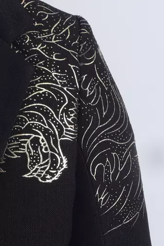 Black cotton woven printed blazer
