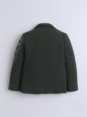 Olivegreen cotton woven printed blazer 2