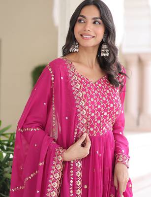 Pink color faux georgette fabric wedding ceremonial gown with dupatta for girlie looks 4
