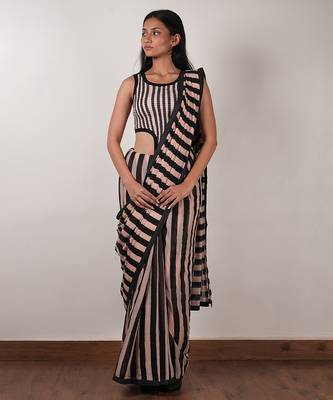 Pink printed cotton saree 1