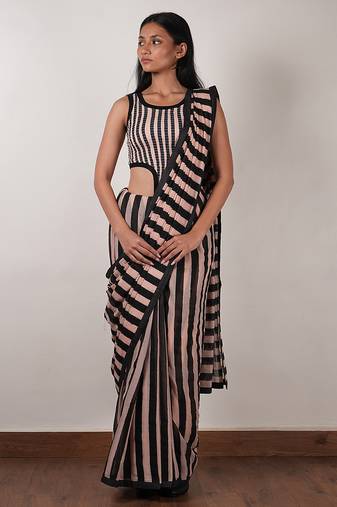 Pink printed cotton saree