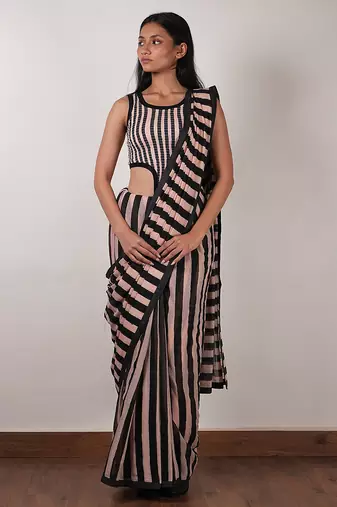 Pink printed cotton saree