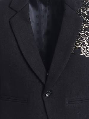 Black cotton woven printed blazer 4