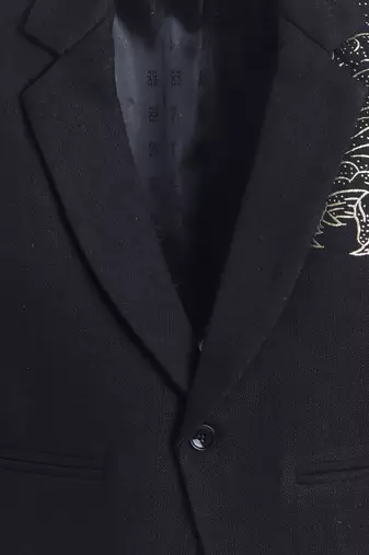 Black cotton woven printed blazer