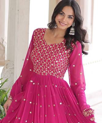 Pink color faux georgette fabric wedding ceremonial gown with dupatta for girlie looks 5