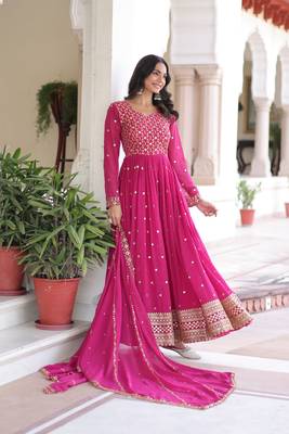 Pink color faux georgette fabric wedding ceremonial gown with dupatta for girlie looks 6