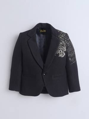 Black cotton woven printed blazer 5